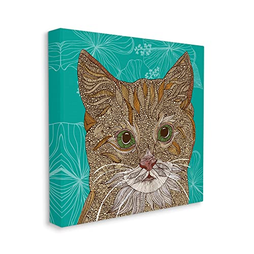Cat with Pink Floral Canvas Wall Art
